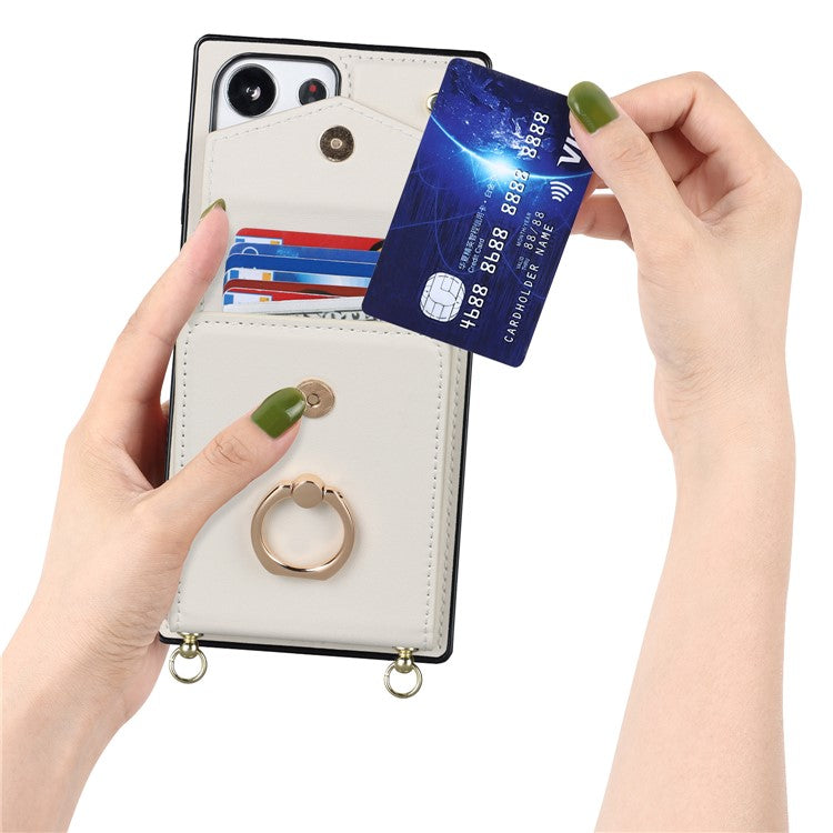 For Samsung Galaxy S23 Ultra Case PU Leather+TPU Kickstand Phone Cover with Shoulder and Wrist Straps - Beige