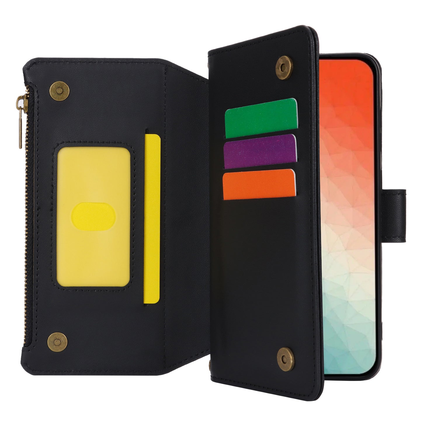 For Samsung Galaxy S24+ Cell Phone Case RFID Blocking Multiple Card Slots Leather Cover - Black