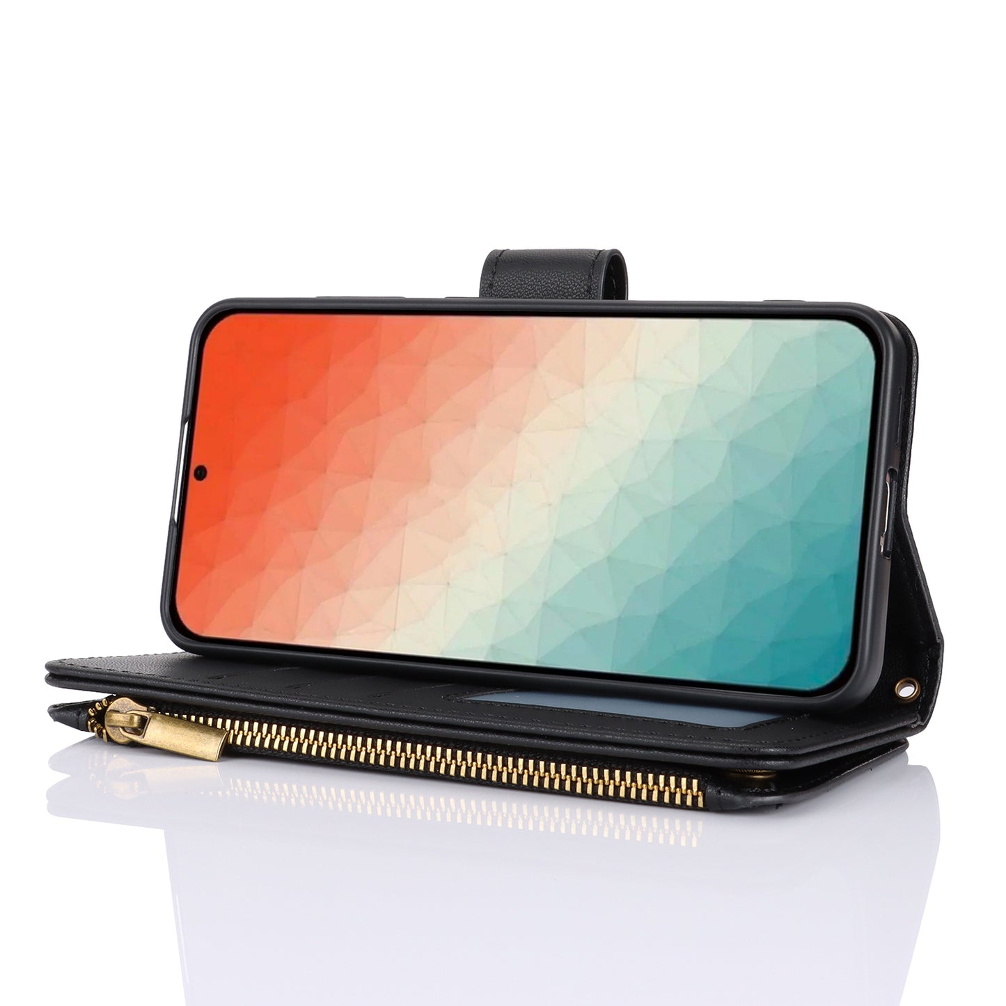 For Samsung Galaxy S24+ Cell Phone Case RFID Blocking Multiple Card Slots Leather Cover - Black
