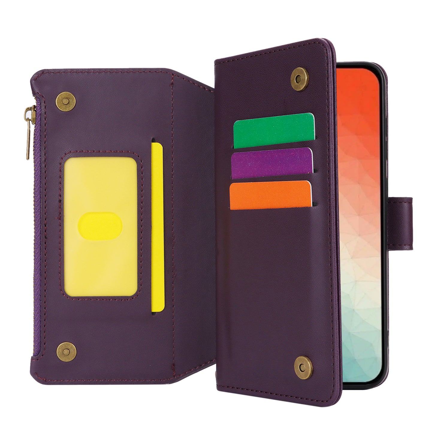 For Samsung Galaxy S24+ Cell Phone Case RFID Blocking Multiple Card Slots Leather Cover - Dark Purple