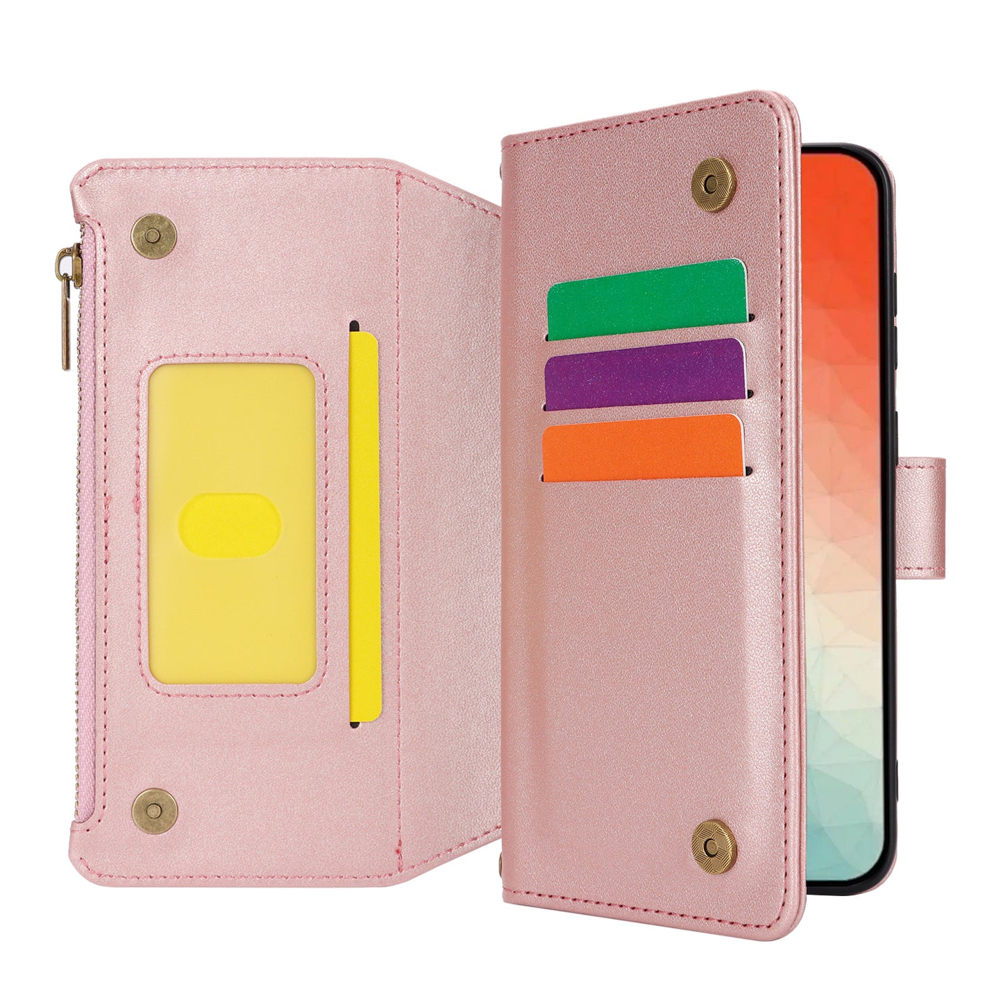 For Samsung Galaxy S24+ Cell Phone Case RFID Blocking Multiple Card Slots Leather Cover - Rose Gold