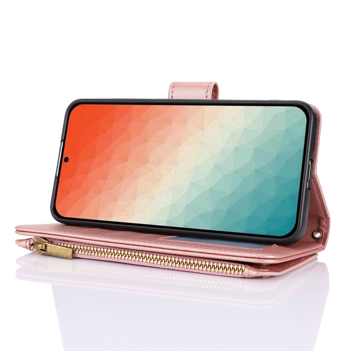 For Samsung Galaxy S24+ Cell Phone Case RFID Blocking Multiple Card Slots Leather Cover - Rose Gold