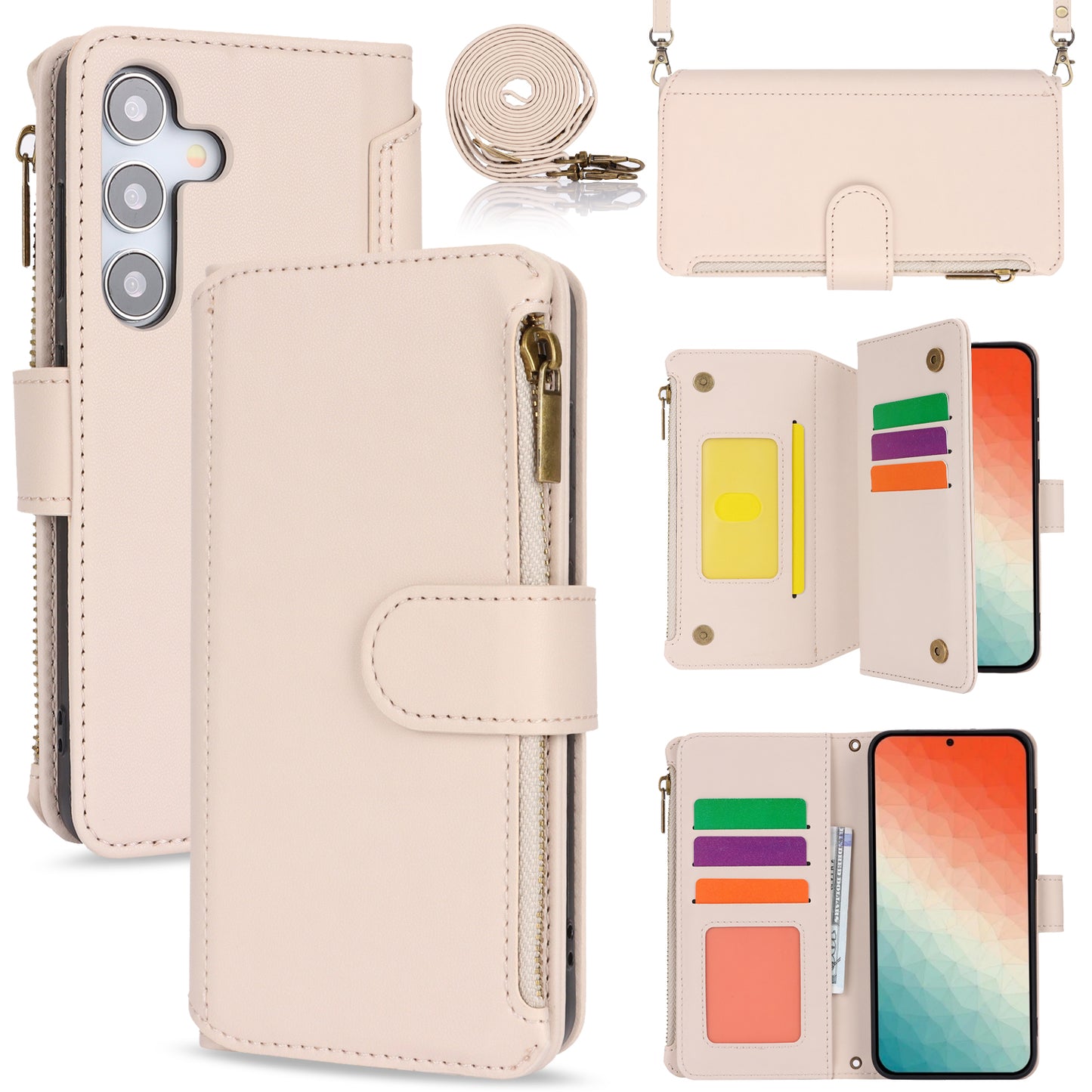 For Samsung Galaxy S24+ Cell Phone Case RFID Blocking Multiple Card Slots Leather Cover - White