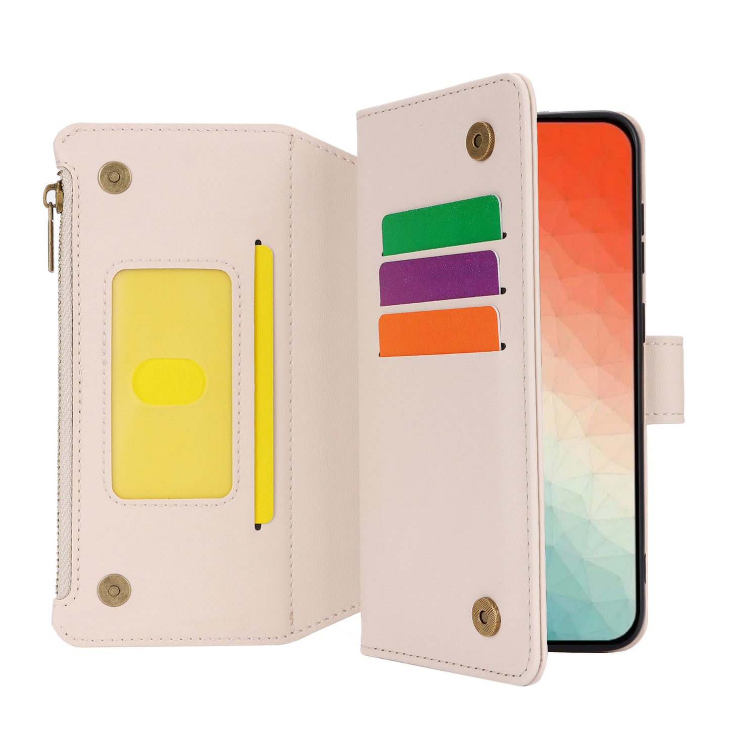 For Samsung Galaxy S24+ Cell Phone Case RFID Blocking Multiple Card Slots Leather Cover - White