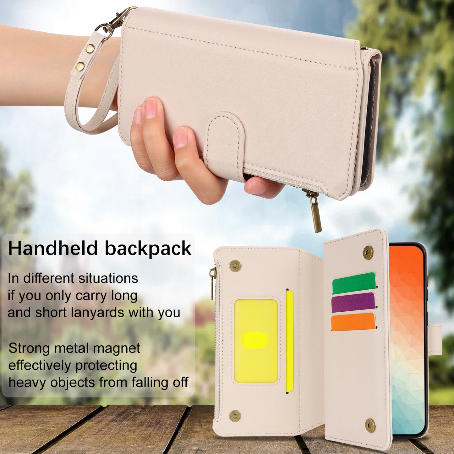 For Samsung Galaxy S24+ Cell Phone Case RFID Blocking Multiple Card Slots Leather Cover - White