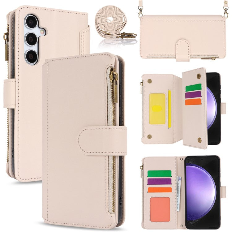 Cell Phone Case for Samsung Galaxy S23 FE RFID Blocking Wallet PU Leather Cover - White
