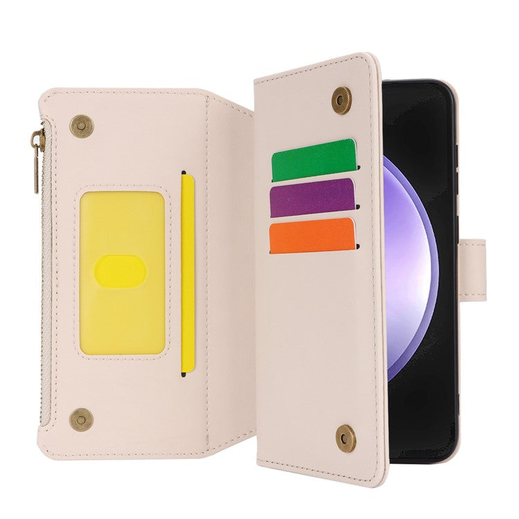 Cell Phone Case for Samsung Galaxy S23 FE RFID Blocking Wallet PU Leather Cover - White