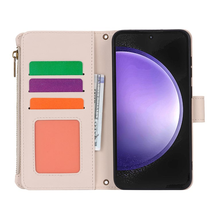 Cell Phone Case for Samsung Galaxy S23 FE RFID Blocking Wallet PU Leather Cover - White