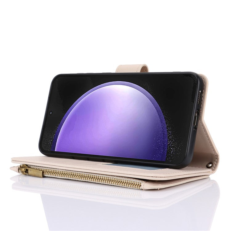 Cell Phone Case for Samsung Galaxy S23 FE RFID Blocking Wallet PU Leather Cover - White