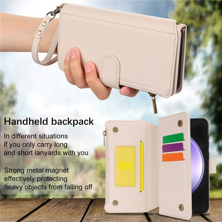 Cell Phone Case for Samsung Galaxy S23 FE RFID Blocking Wallet PU Leather Cover - White
