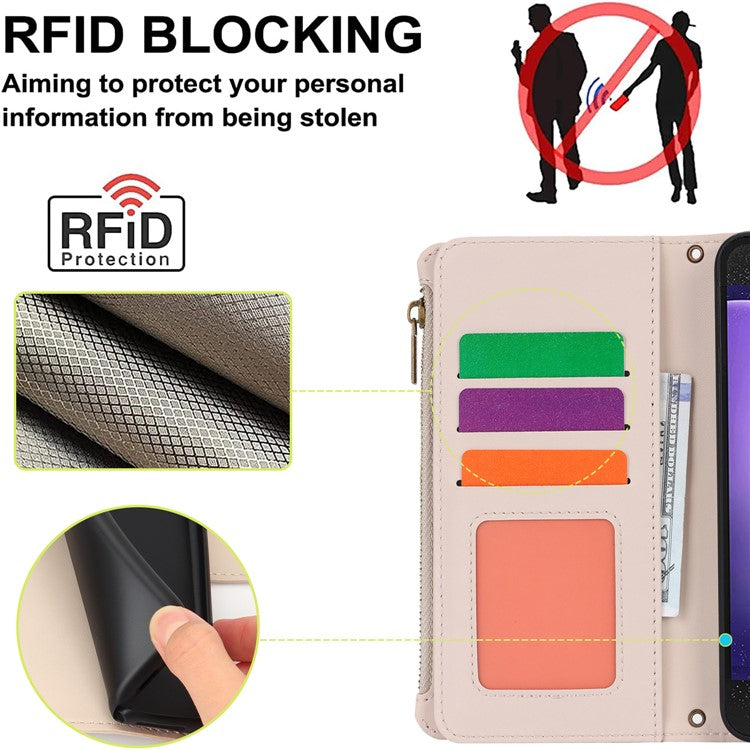 Cell Phone Case for Samsung Galaxy S23 FE RFID Blocking Wallet PU Leather Cover - White