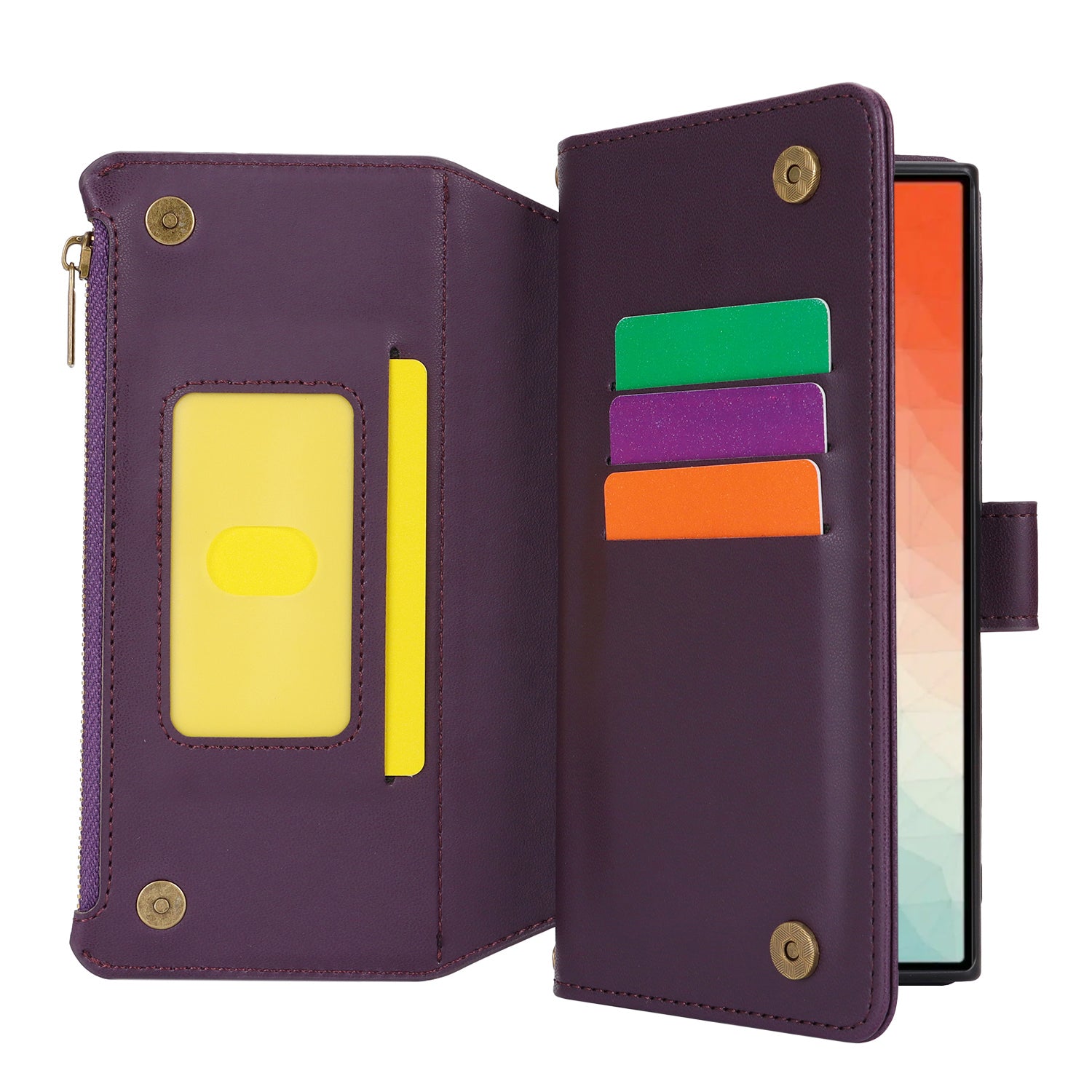 For Samsung Galaxy S24 Ultra Cell Phone Stand Case RFID Blocking Leather Flip Cover - Dark Purple