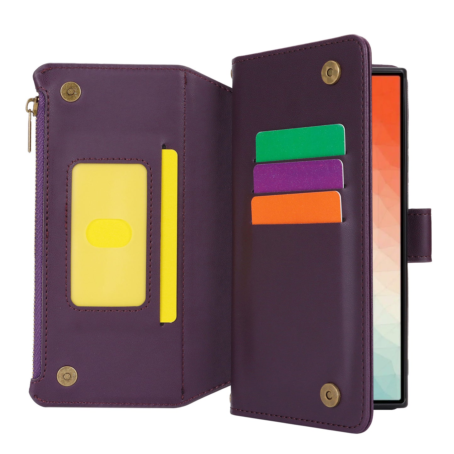 For Samsung Galaxy S24 Ultra Cell Phone Stand Case RFID Blocking Leather Flip Cover - Dark Purple