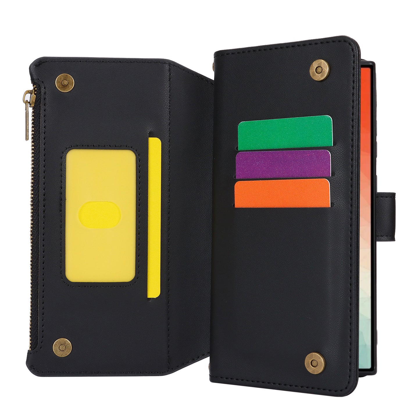 For Samsung Galaxy S24 Ultra Cell Phone Stand Case RFID Blocking Leather Flip Cover - Black