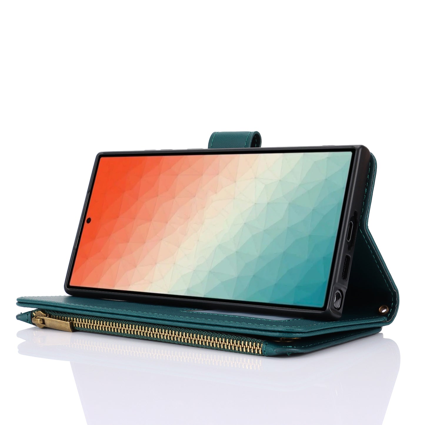 For Samsung Galaxy S24 Ultra Cell Phone Stand Case RFID Blocking Leather Flip Cover - Blue