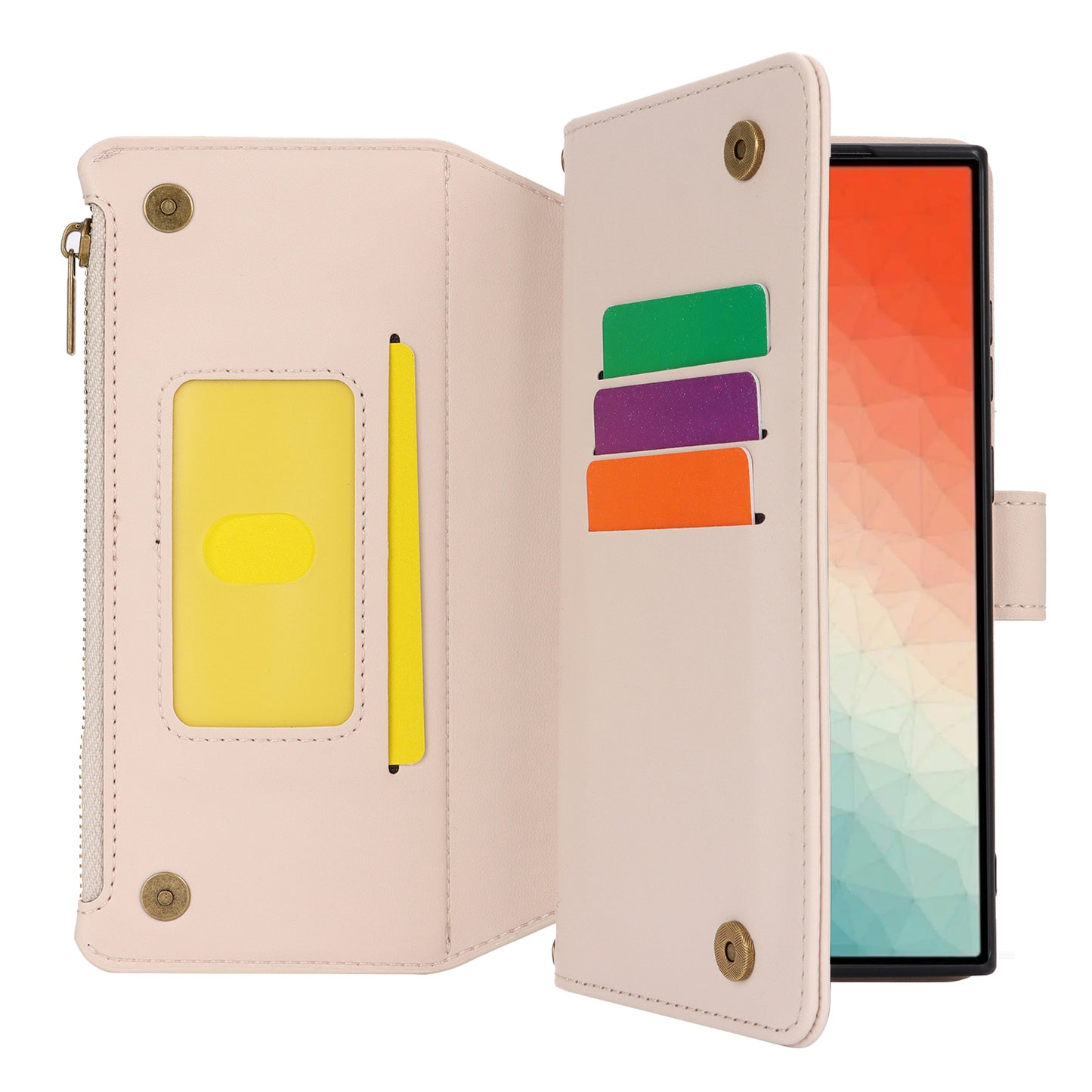 For Samsung Galaxy S24 Ultra Cell Phone Stand Case RFID Blocking Leather Flip Cover - White