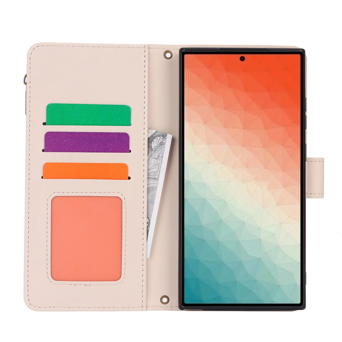For Samsung Galaxy S24 Ultra Cell Phone Stand Case RFID Blocking Leather Flip Cover - White