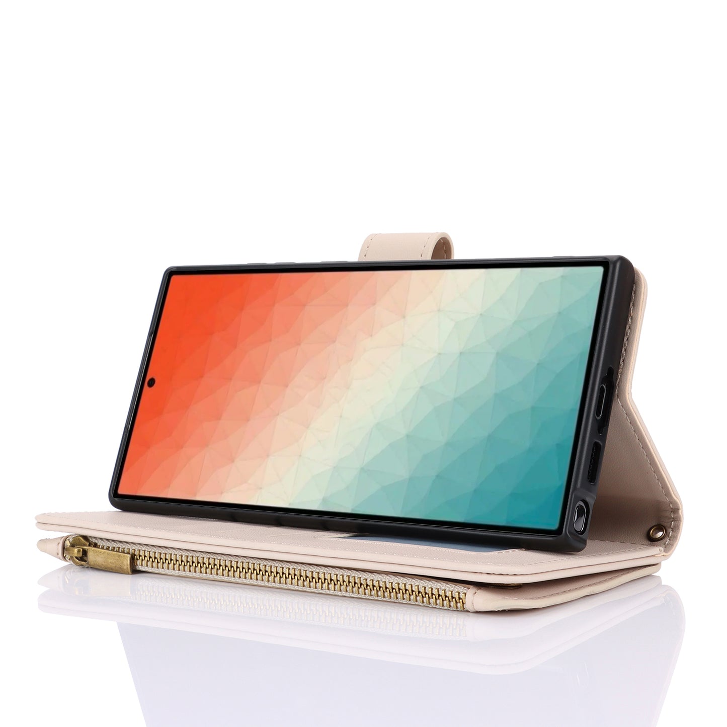 For Samsung Galaxy S24 Ultra Cell Phone Stand Case RFID Blocking Leather Flip Cover - White