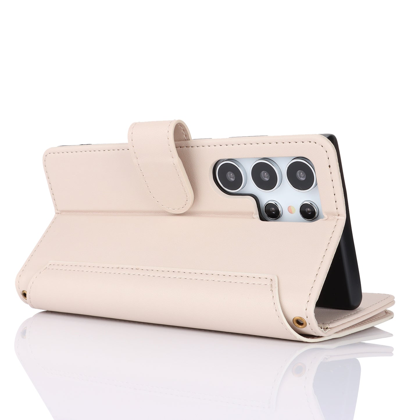 For Samsung Galaxy S24 Ultra Cell Phone Stand Case RFID Blocking Leather Flip Cover - White