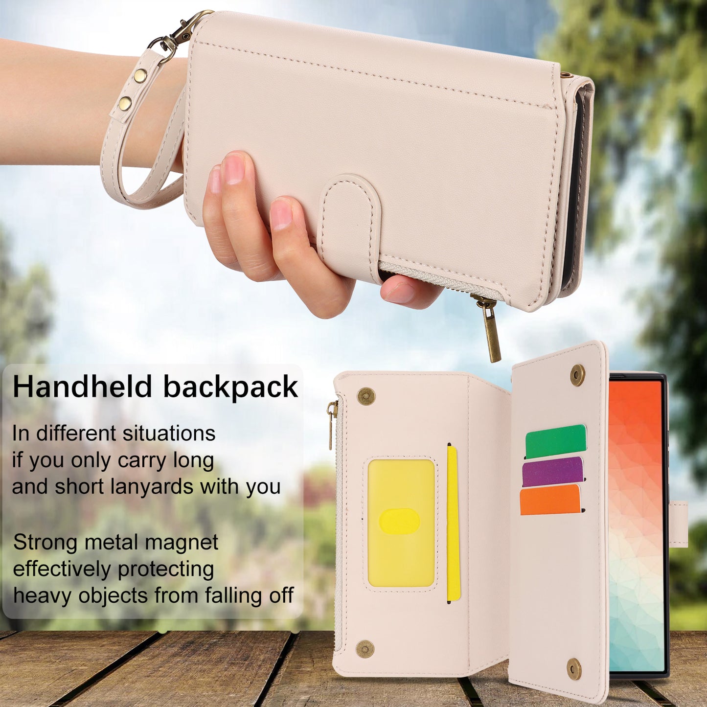 For Samsung Galaxy S24 Ultra Cell Phone Stand Case RFID Blocking Leather Flip Cover - White