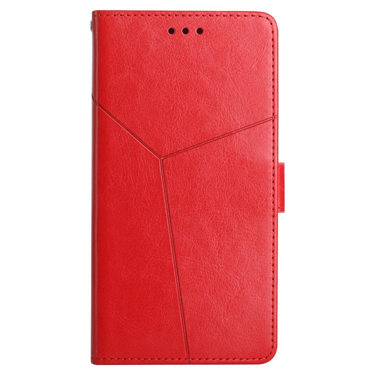 HT01 For OnePlus 12 5G Phone Case Wallet Flip Leather Cover Y-shaped Lines Decor - Red