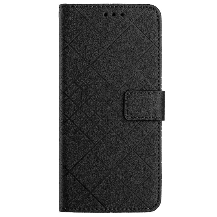 HT06 For OnePlus 12 5G Rhombus Pattern Leather Case Magnetic Clasp Shockproof Phone Cover - Black