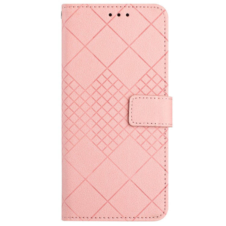 HT06 For OnePlus 12 5G Rhombus Pattern Leather Case Magnetic Clasp Shockproof Phone Cover - Pink