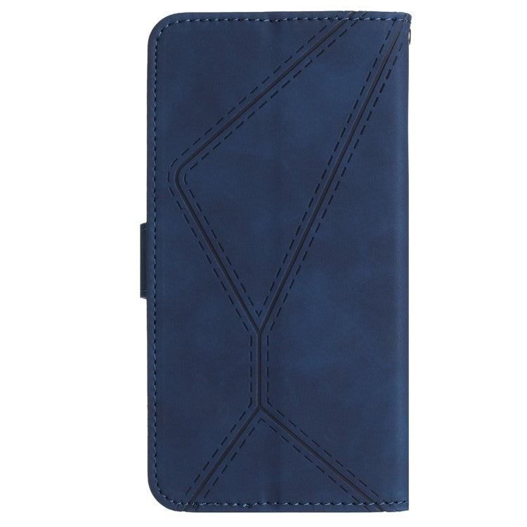 HT05 For OnePlus 12 5G PU Leather Case Line Imprinted Protective Phone Cover - Blue