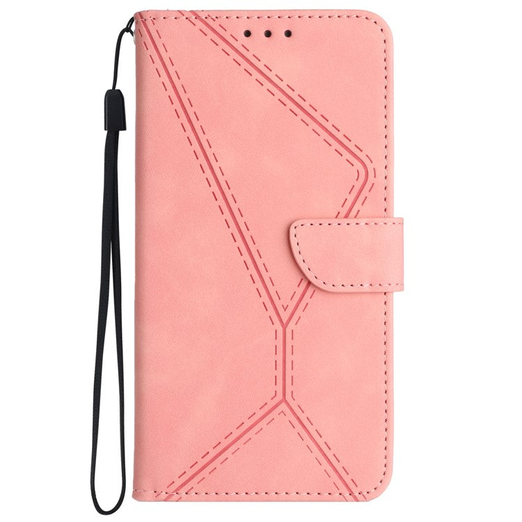 HT05 For OnePlus 12 5G PU Leather Case Line Imprinted Protective Phone Cover - Pink