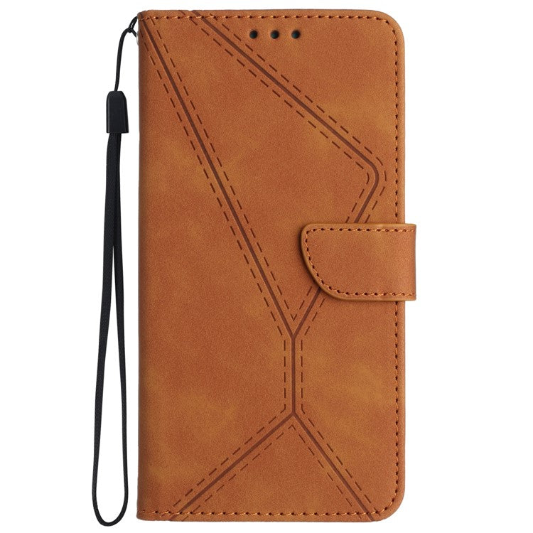 HT05 For OnePlus 12 5G PU Leather Case Line Imprinted Protective Phone Cover - Brown