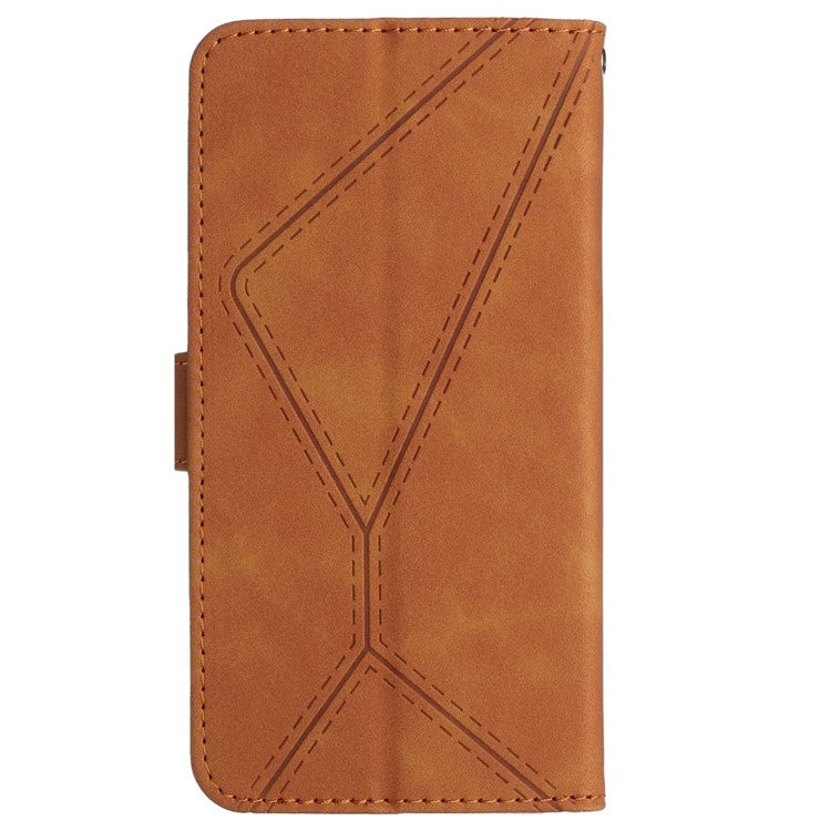 HT05 For OnePlus 12 5G PU Leather Case Line Imprinted Protective Phone Cover - Brown