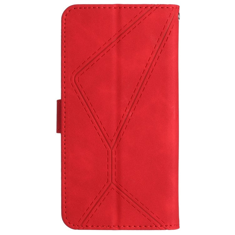 HT05 For OnePlus 12 5G PU Leather Case Line Imprinted Protective Phone Cover - Red
