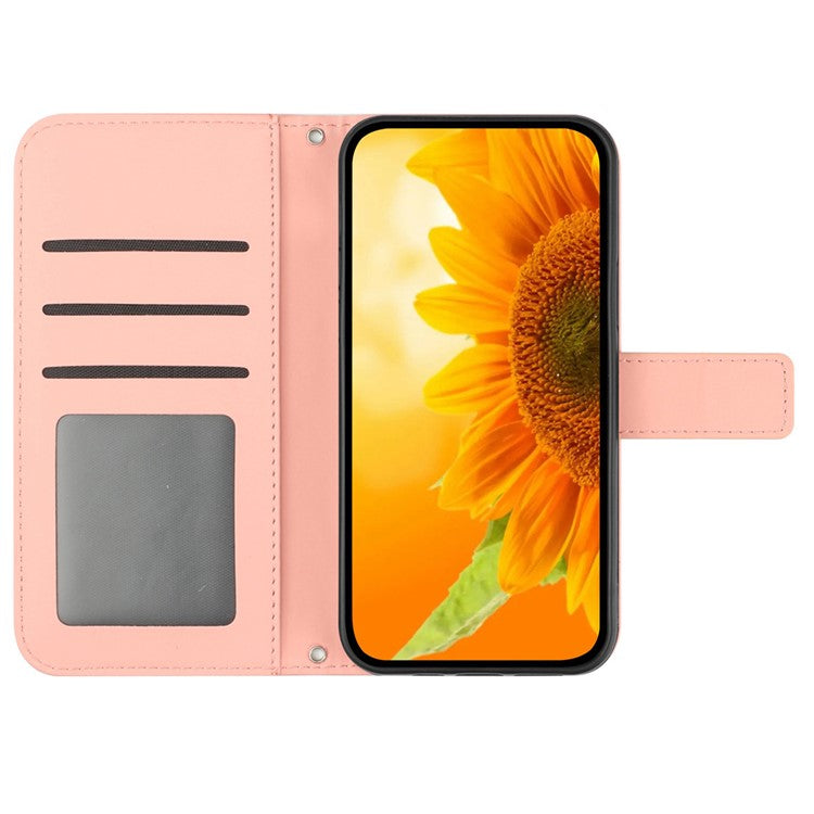 HT04 For OnePlus 12 5G PU Leather Case Sunflower Imprinted Phone Cover with Shoulder Strap - Pink