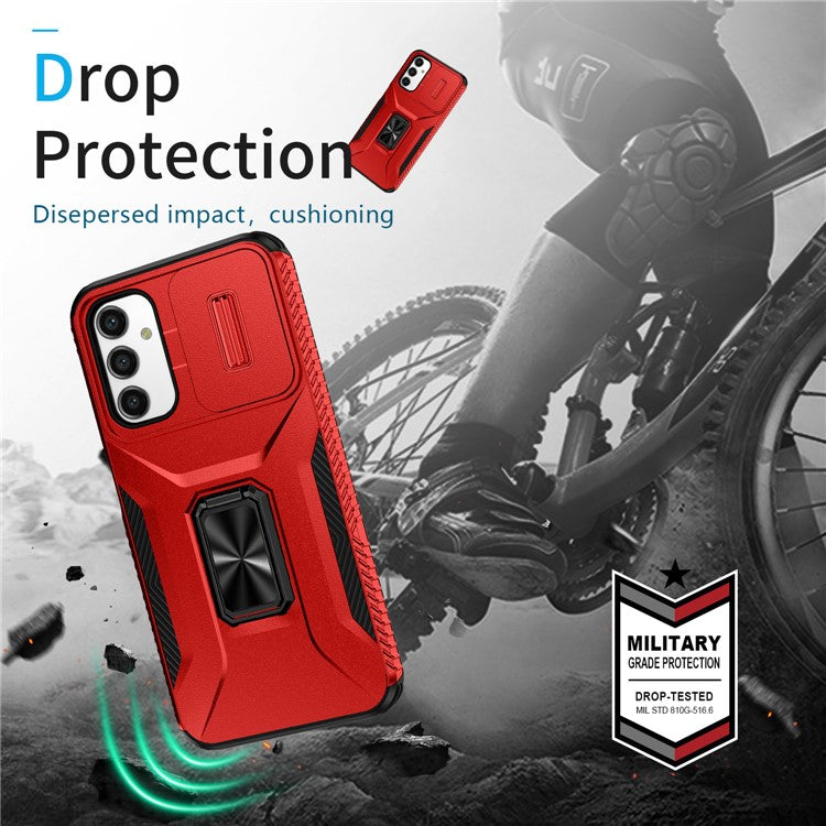 For Samsung Galaxy A34 5G Case Scratch-proof TPU+PC Slide Lens Protection Phone Shell - Red