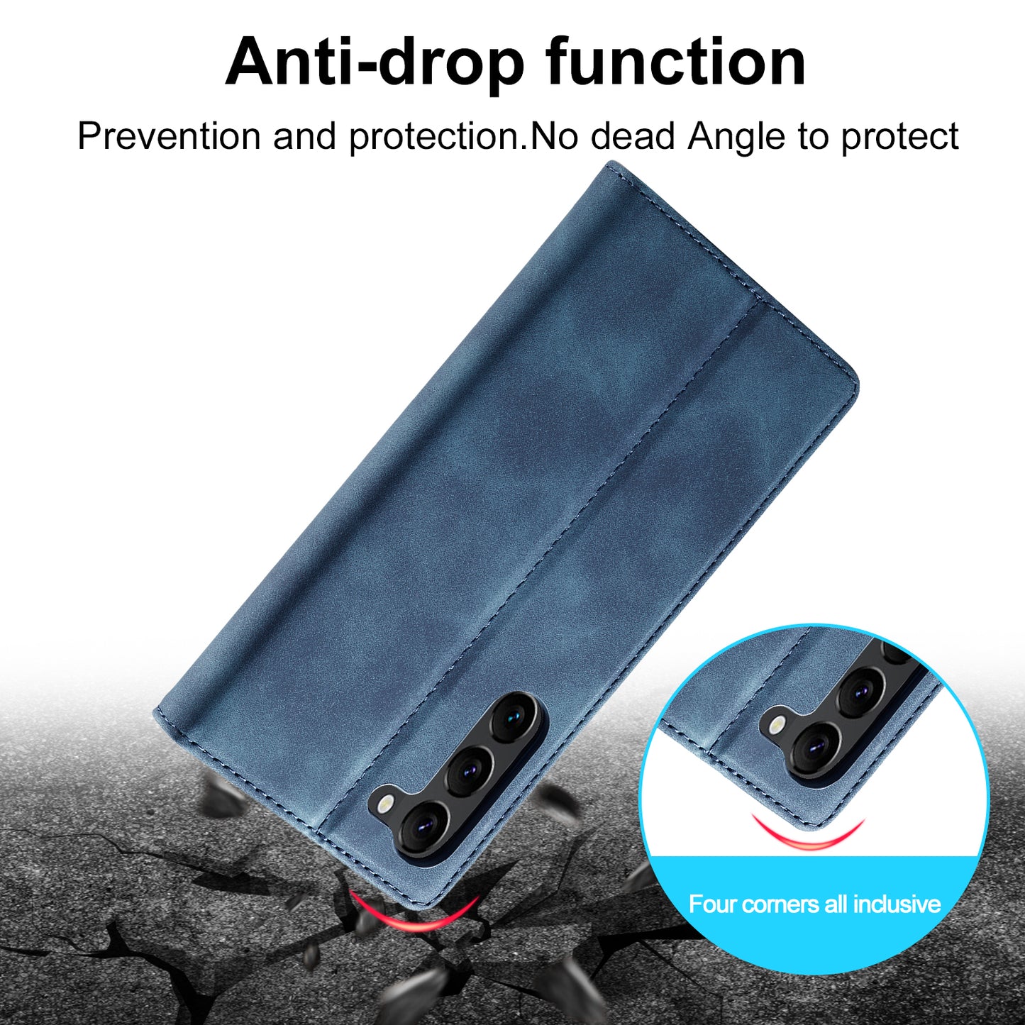 LC.IMEEKE For Samsung Galaxy S24 Case Microfiber Leather Folio Stand View Phone Cover - Blue