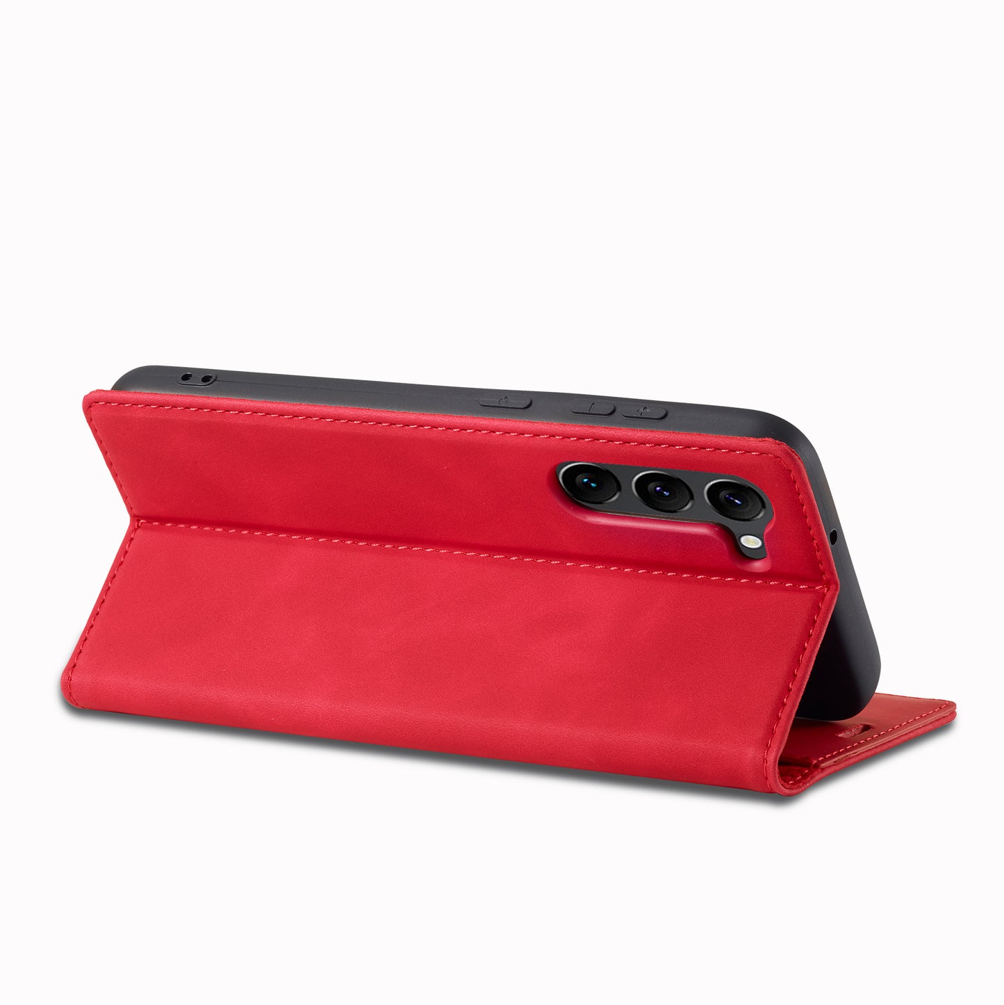 LC.IMEEKE For Samsung Galaxy S24 Case Microfiber Leather Folio Stand View Phone Cover - Red