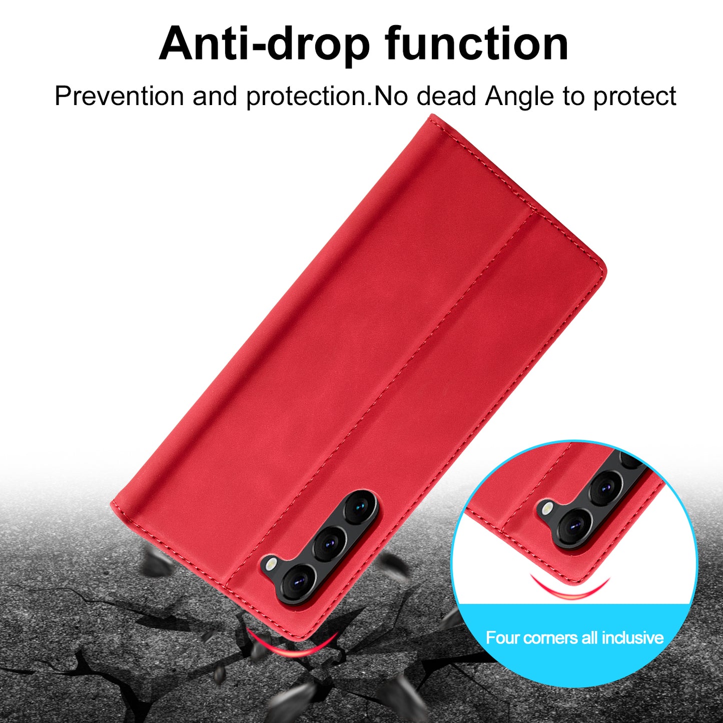 LC.IMEEKE For Samsung Galaxy S24 Case Microfiber Leather Folio Stand View Phone Cover - Red