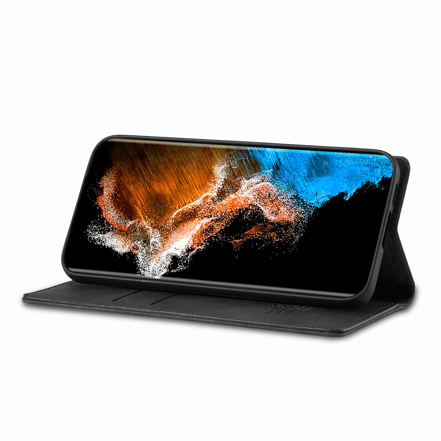 LC.IMEEKE For Samsung Galaxy S24 Case Microfiber Leather Folio Stand View Phone Cover - Black
