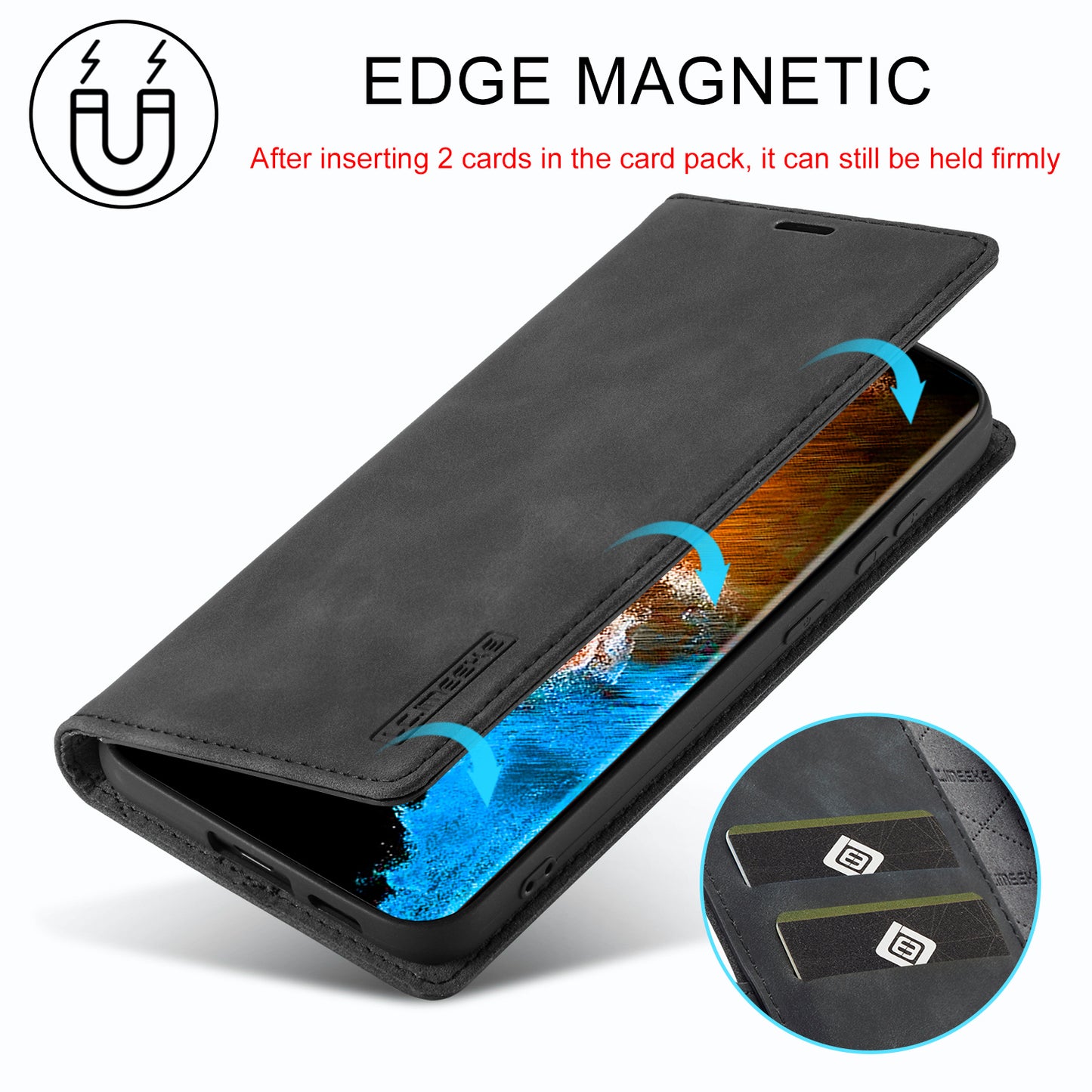 LC.IMEEKE For Samsung Galaxy S24 Case Microfiber Leather Folio Stand View Phone Cover - Black