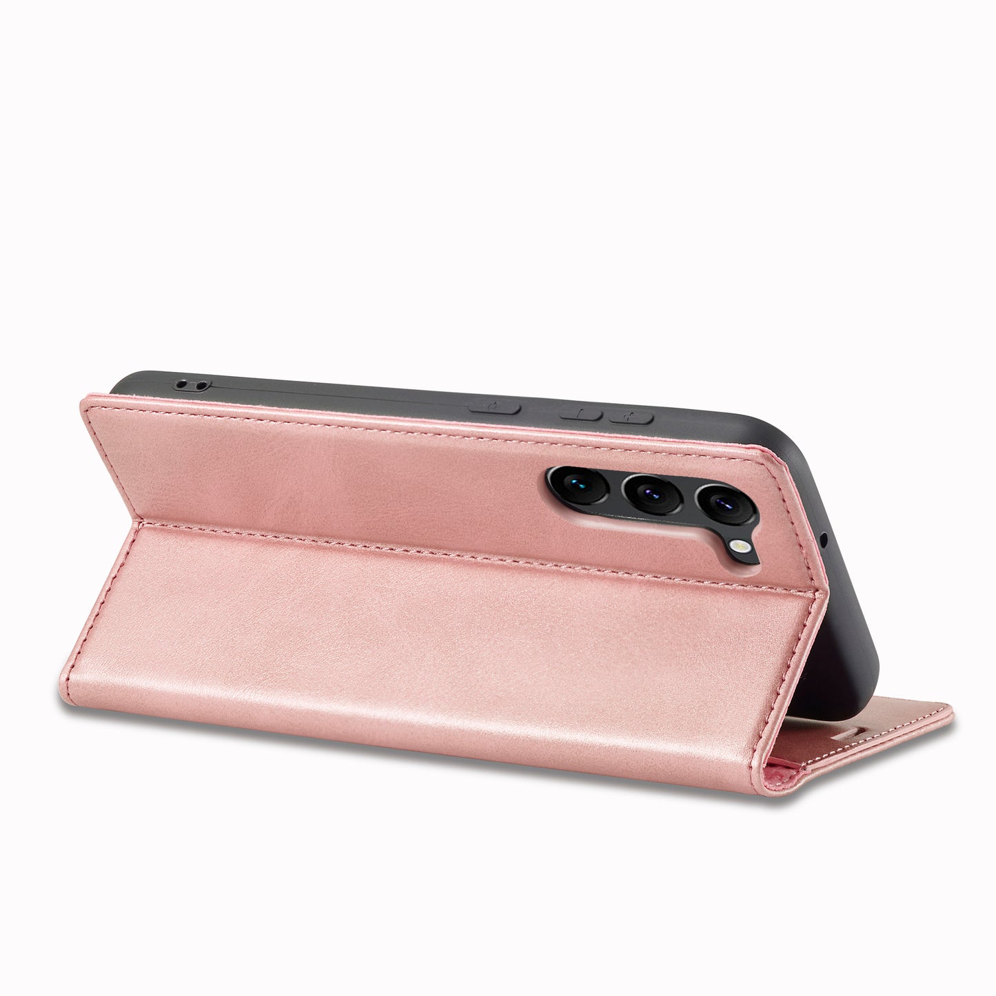LC.IMEEKE For Samsung Galaxy S24 Case Microfiber Leather Folio Stand View Phone Cover - Rose Gold
