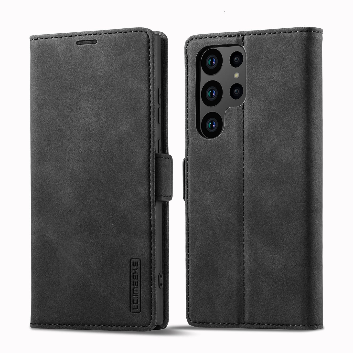 LC.IMEEKE For Samsung Galaxy S24 Ultra Case Magnetic Closure Microfiber Leather Phone Cover - Black