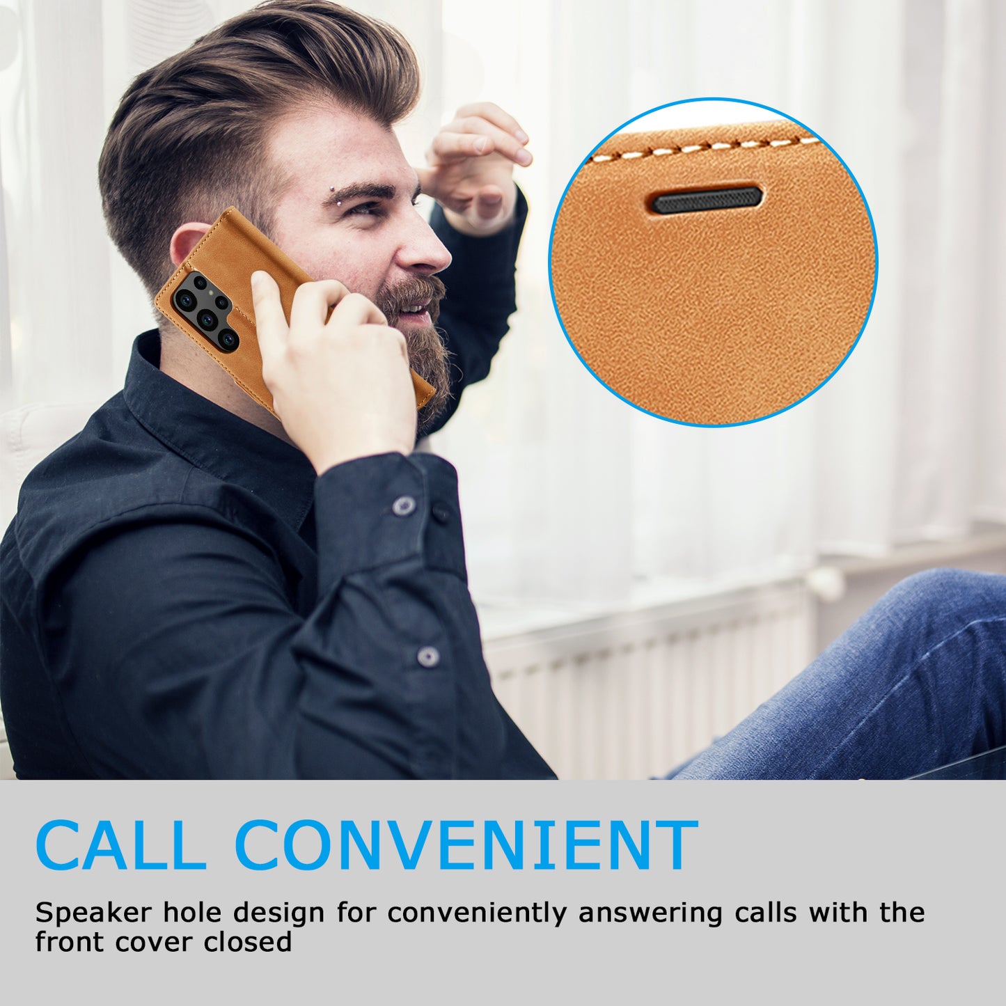 LC.IMEEKE For Samsung Galaxy S24 Ultra Case Magnetic Closure Microfiber Leather Phone Cover - Brown