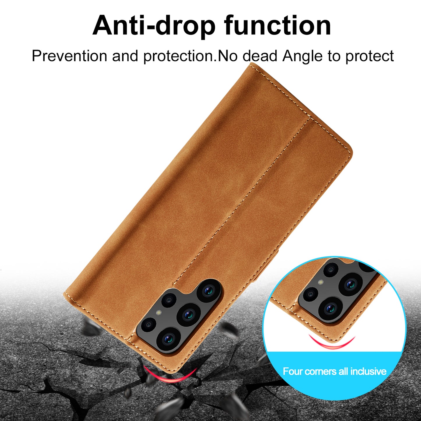 LC.IMEEKE For Samsung Galaxy S24 Ultra Case Magnetic Closure Microfiber Leather Phone Cover - Brown