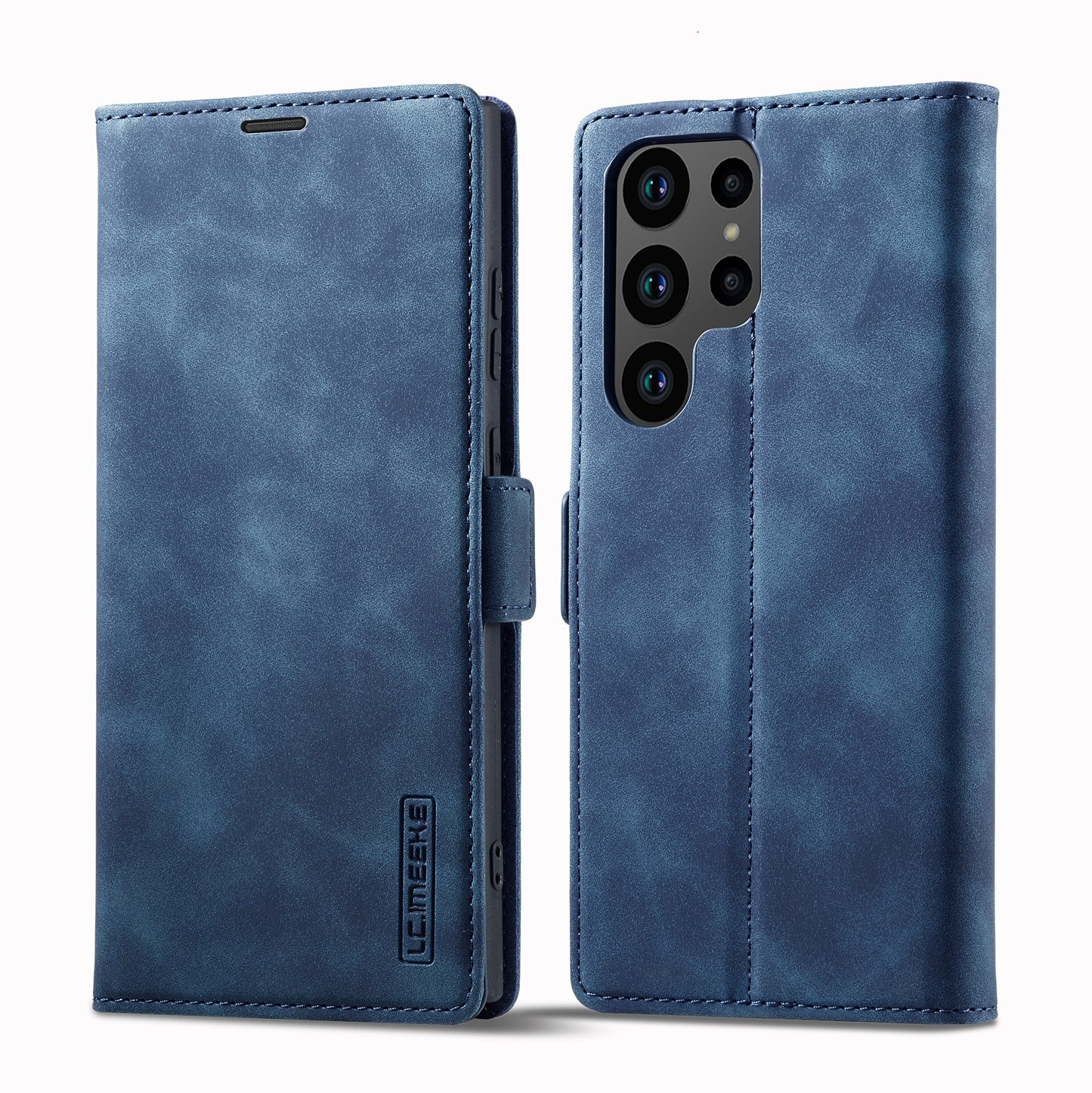 LC.IMEEKE For Samsung Galaxy S24 Ultra Case Magnetic Closure Microfiber Leather Phone Cover - Blue