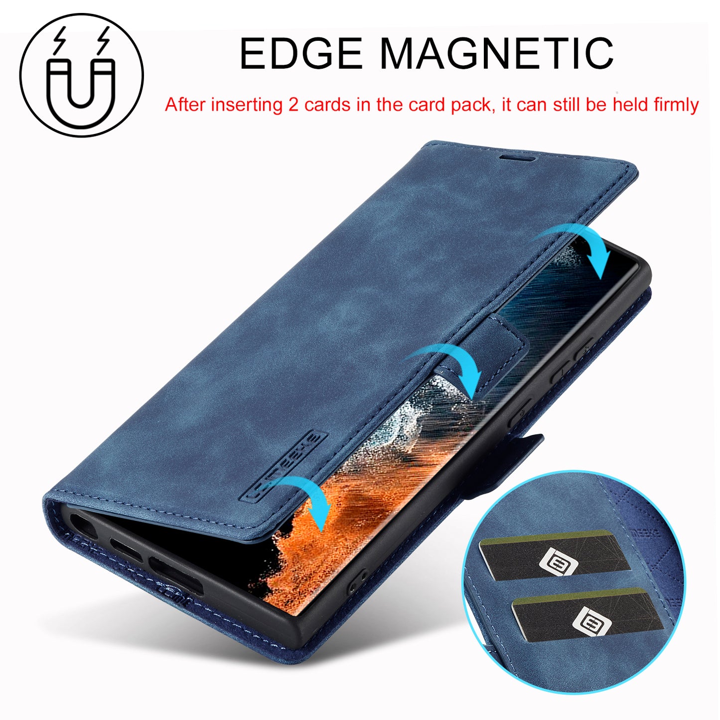 LC.IMEEKE For Samsung Galaxy S24 Ultra Case Magnetic Closure Microfiber Leather Phone Cover - Blue