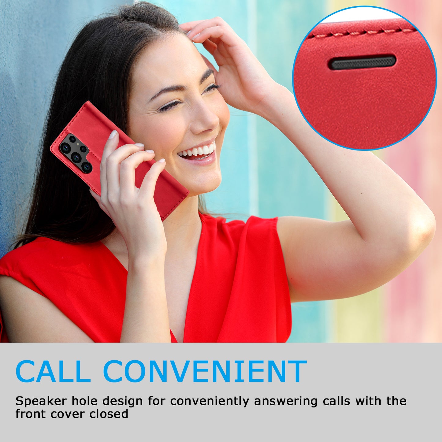 LC.IMEEKE For Samsung Galaxy S24 Ultra Case Magnetic Closure Microfiber Leather Phone Cover - Red