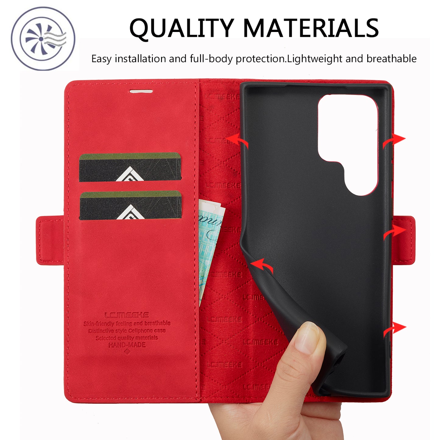 LC.IMEEKE For Samsung Galaxy S24 Ultra Case Magnetic Closure Microfiber Leather Phone Cover - Red