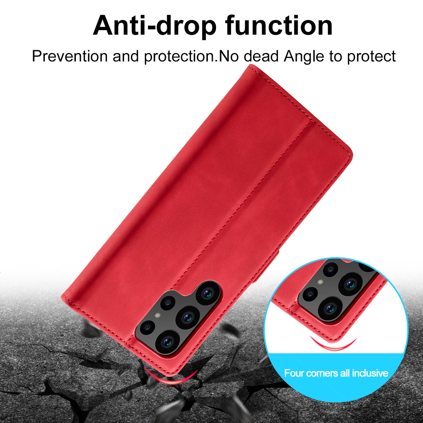LC.IMEEKE For Samsung Galaxy S24 Ultra Case Magnetic Closure Microfiber Leather Phone Cover - Red
