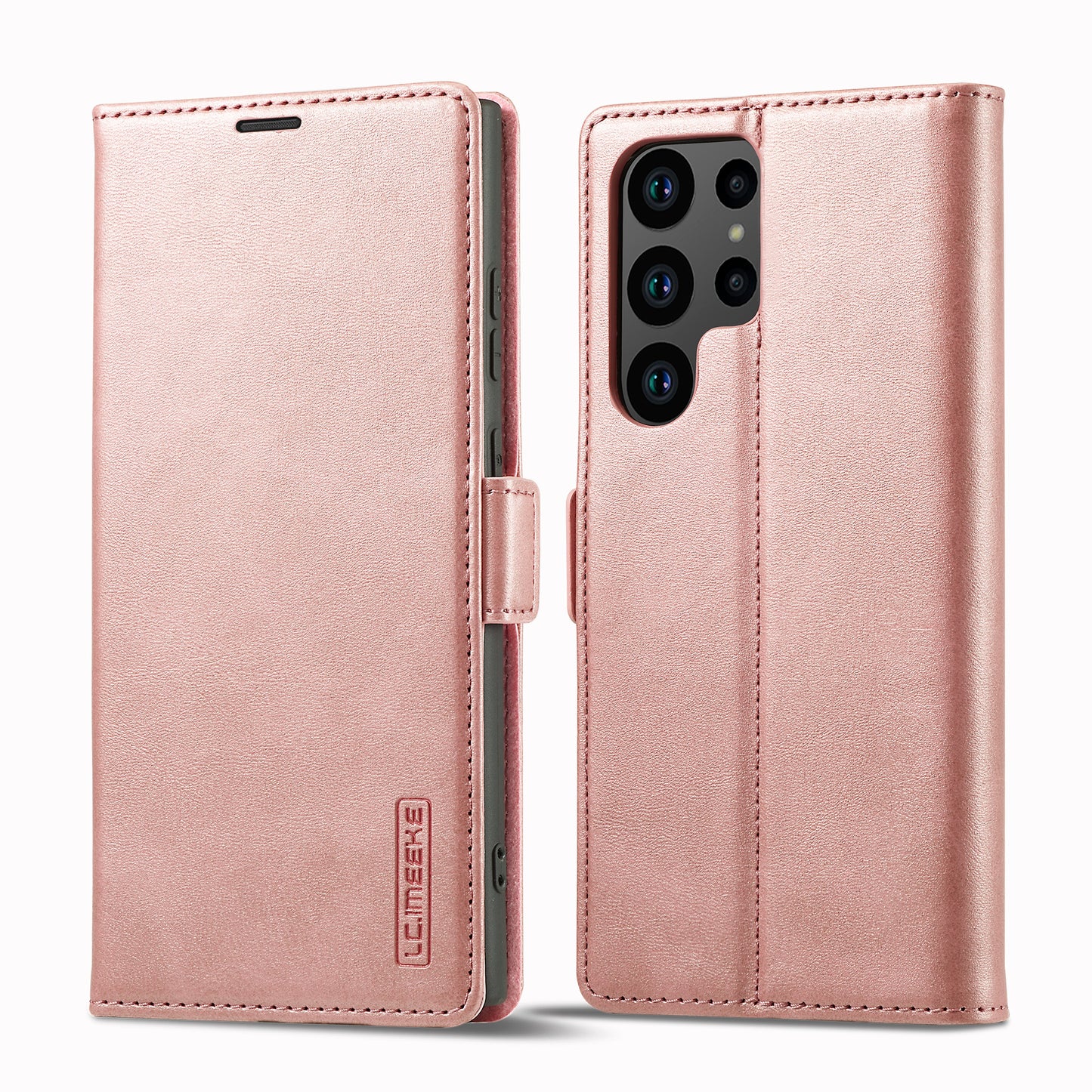 LC.IMEEKE For Samsung Galaxy S24 Ultra Case Magnetic Closure Microfiber Leather Phone Cover - Rose Gold
