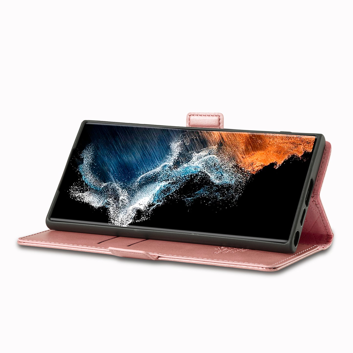 LC.IMEEKE For Samsung Galaxy S24 Ultra Case Magnetic Closure Microfiber Leather Phone Cover - Rose Gold
